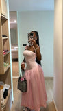Charming Pink A Line Spaghetti Straps Satin Long Prom Dresses Formal Dress HZ1024