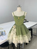 Retro A Line Spaghetti Straps Satin Printed Chiffon Short Homecoming Dress 19th Birthday Outfits HZ1024