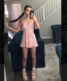 Sexy A Line Pink Spaghetti Straps Satin Chiffon Printed Short Homecoming Dress 19th Birthday Outfits HZ1024
