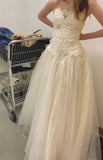 Pretty A Line Strapless Tulle Lace Long Prom Dresses Formal Dress HZ1024