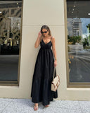 Simple A Line Black Spaghetti Straps Satin Long Prom Dresses Formal Dress HZ1024