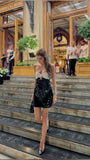 Pretty A Line Spaghetti Straps Satin Sequin Short Homecoming Dress 18th Birthday Outfits HZ1024