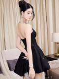 Vintage A line Strapless Black Short Homecoming Dress 19th Birthday Outfits HZ1024