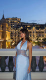Pretty A Line Halter Satin Lace Long Prom Dresses Formal Dress HZ1024
