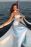Pretty Mermaid Spaghetti Straps Satin Waist With Sheer Tulle Long Prom Dresses Formal Dress HZ1024