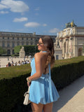 Sexy A Line Halter Deep V Neck Satin Mini Short Homecoming Dress 20th Birthday Outfits HZ1024