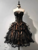 Strapless Vintage Ball Gown Satin Tulle Lace Short Homecoming Dress 20th Birthday Outfits HZ1024