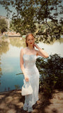Pretty Mermaid Spaghetti Straps Satin Polka Dots Long Prom Dresses Formal Dress HZ1024