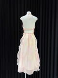 Unique A Line Halter Satin Ruffle Backless Long Prom Dresses Formal Dress HZ1024
