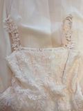 Pretty A Line Spaghetti Straps Satin Lace Long Prom Dresses Formal Dress HZ1024