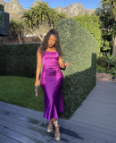 Simple Mermaid Strapless Satin Long Prom Dresses Formal Dress HZ1024