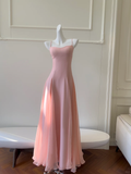 Pretty A Line Spaghetti Straps Satin Chiffon Long Prom Dresses Formal Dress HZ1024