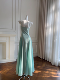 Elegant A Line Spaghetti Straps Satin Chiffon Long Prom Dresses Formal Dress HZ1024