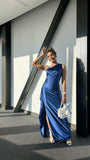 Modest Mermaid One Shoulder Satin Long Prom Dresses Formal Dress HZ1024