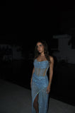 Shiny Mermaid Strapless Sequin Slit Long Prom Dresses Formal Dress HZ1024
