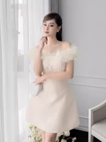 Simple A-Line Off The Shoulder Tulle Short Birthday Outfits Homecoming Dress HZ1024