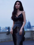 Sexy Mermaid Sequin Black Prom Dresses HZ1024