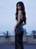 Sexy Mermaid Sequin Black Prom Dresses HZ1024
