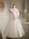 Cute Ball Gown Straps White Birthday Outfits Tulle Lace Homecoming Dresses HZ1024