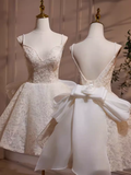 Simple A line Short Birthday Dress Lace White Homecoming Dresses With Bowknot HZ1024