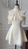 Ivory A Line Satin Lace Short Homecoming Dress 17th Birthday Outfits HZ1024