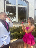 Pretty A Line Strapless Hot Pink Layer Satin Short Homecoming Dress 17th Birthday Outfits HZ1024
