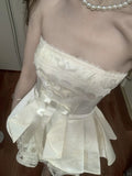 Cute A Line Strapless Satin Lace Short Homecoming Dress 19th Birthday Outfits HZ1024