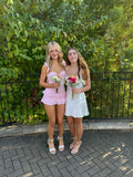 Pink Mermaid Spaghetti Straps Satin Chiffon Ruffles Short Homecoming Dress 19th Birthday Outfits HZ1024
