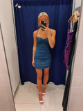 Shiny Bodycon Mermaid Spaghetti Straps Satin Sequin Short Homecoming Dress 20th Birthday Outfits HZ1024