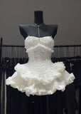 Cute A Line Strapless Tiered Satin Short Homecoming Dress 18th Birthday Outfits HZ1024