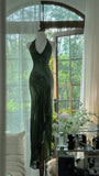 Sexy Mermaid Halter Dark Green Chiffon Sequin Long Prom Dress, Evening Dress HZ1024