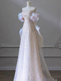Luxury Senior Evening Dresses Bow Strapless Beading Off The Shoulder Shiny Sequin Prom Dress Party Dress HZ1024