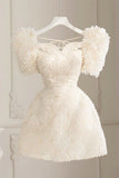 Chic A Line Short Lace White Homecoming Dress 18th Birthday Outfits HZ1024