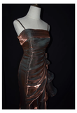Vintage High Low Straps Ruffles Long Prom Dresses HZ1024