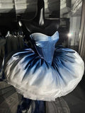 Simple Ball Gown Strapless Ombre Blue Homecoming Dress Birthday Outfits HZ1024