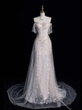 Vintage Mermaid Off The Shoulder Long White Tulle Wedding Dresses HZ1024