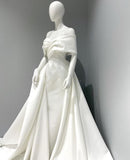 Chic Sheath Off The Shoulder Long Satin Wedding Dresses HZ1024