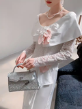 Vintage A Line Long Sleeves White Silk Satin Long Prom Dresses HZ1024