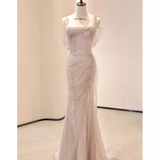 Vintage Mermaid Straps Pink Tulle Long Prom Dress HZ1024