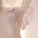 Vintage Mermaid Straps Pink Tulle Long Prom Dress HZ1024