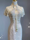 Sexy Sheath Short Sleeves Sequin Prom Dresses HZ1024
