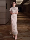 Sexy Sheath Short Sleeves Sequin Prom Dresses HZ1024
