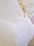Fairytale A Line Short Sleeves Lace White Long Wedding Dresses HZ1024