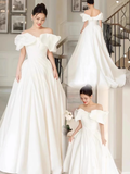 Vintage Ball Gown Off The Shoulder White Long Wedding Dresses HZ1024