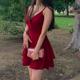 Vintage A line Straps Red Birthday Outfits Satin Homecoming Dress HZ1024
