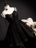 Modest Ball Gown Spaghetti Straps Black Tulle Birthday Outfits Homecoming Dress HZ1024