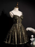 Modest Ball Gown Spaghetti Straps Black Tulle Birthday Outfit Homecoming Dress HZ1024