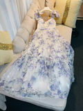 Sexy A Line StrapsNeckline Flower Lace Lilac Long Prom Dresses HZ1024