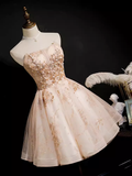 Sexy A line Strapless Tulle Short Homecoming Dresses HZ1024