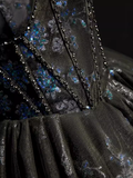 Sexy A line Straps Tulle Black Short Homecoming Dresses HZ1024